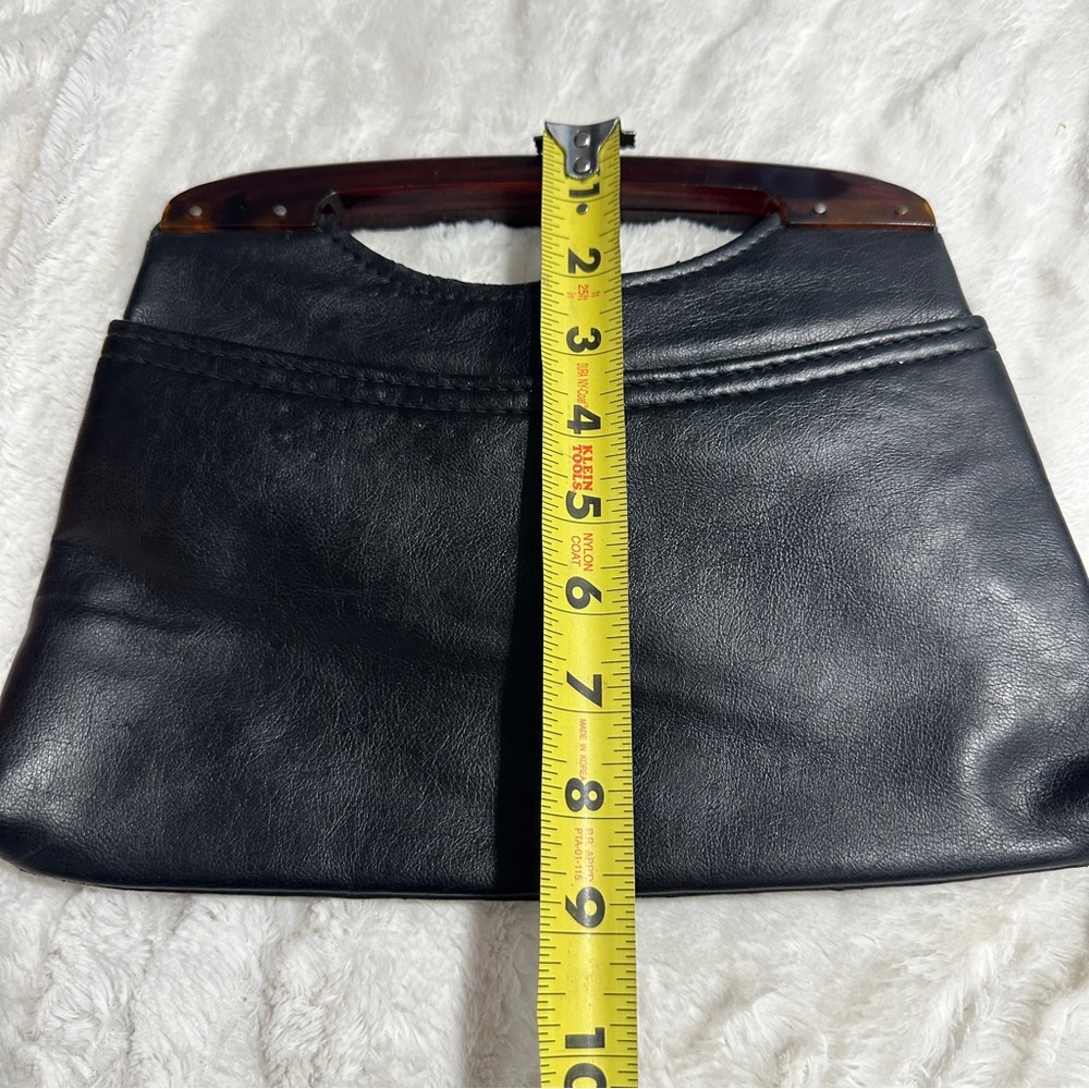Black leather midcentury 70’s handbag Bakelite top handle Vintage Purse Whimsy - Picture 14 of 16